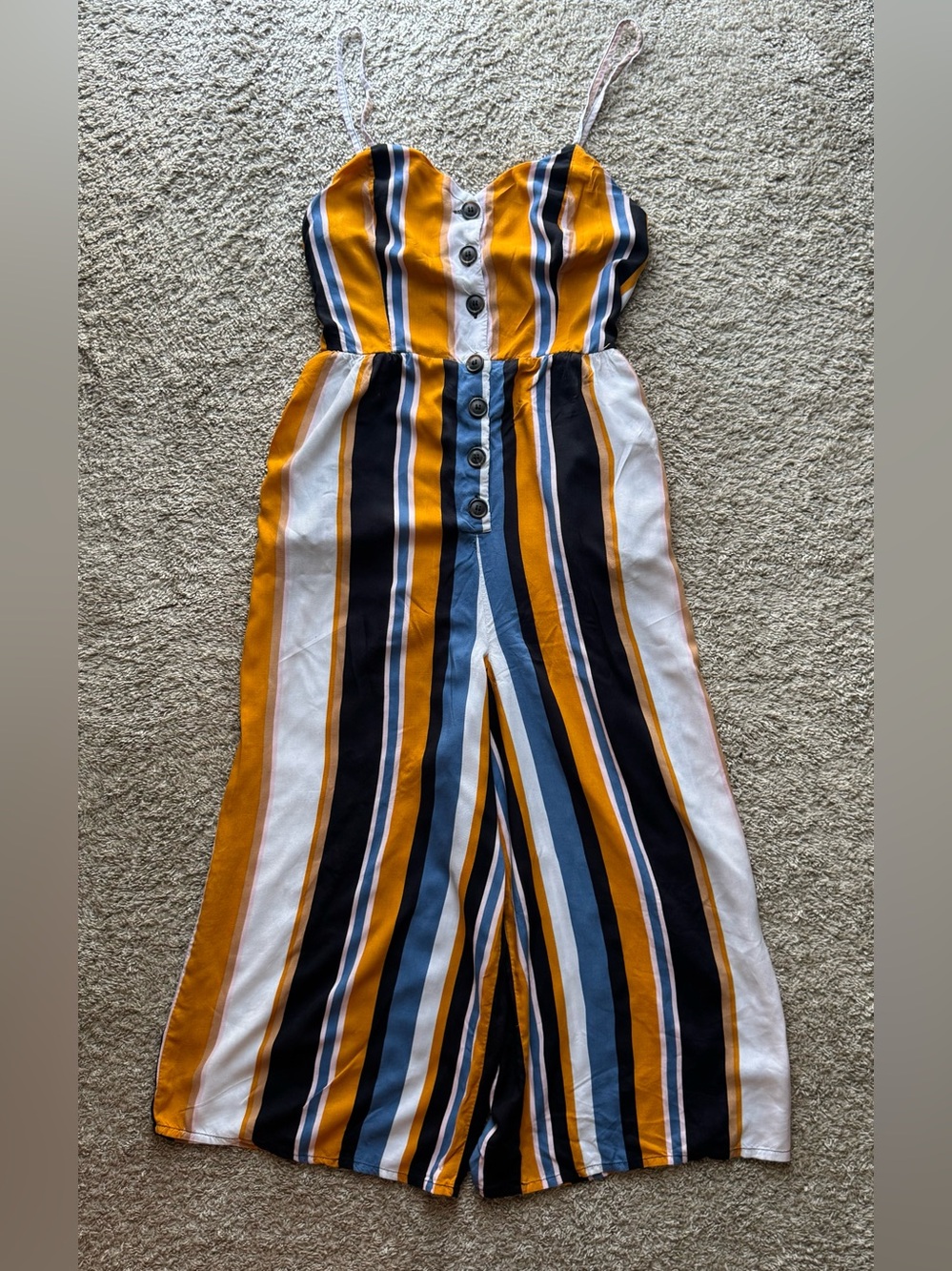 Japna Striped Wide Leg Jumpsuit Women’s Medium Button Front Boho Pockets